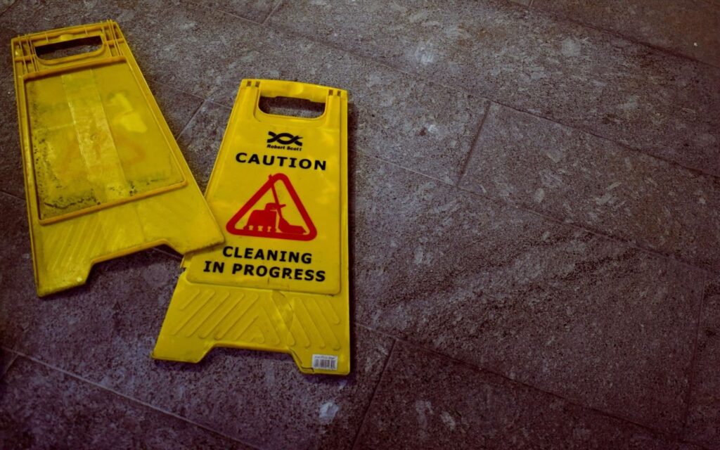 a wet floor caution sign