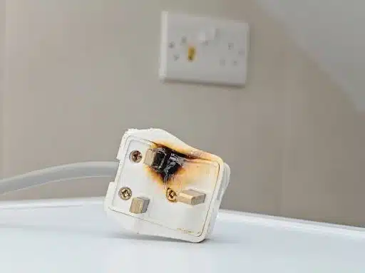 Damaged electrical plug and socket