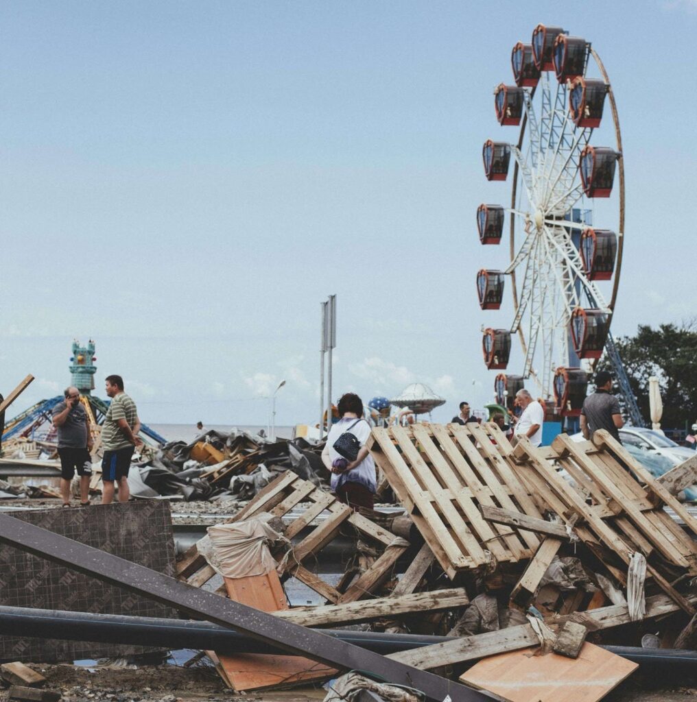 Carnival at the beach destroyed by a storm